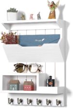 Key Holder for Wall, Mail Organizer Wall Mounted, Mail and Key Holder with 6 Key Hooks for Home Decor, Pine Wood White - Image 2