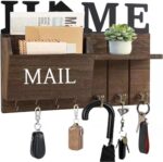 Key Holder for Wall with Shelf - Rustic Wooden Key Rack, Mail Organizer & Hooks for Keys, Coats, Dog Leash, Letters - Decorative Key Hanger for Entryway, Hallway, Living Room - Image 2
