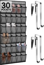 Kotkn Over the Door Shoe Organizer with 30 Breathable Mesh Pockets - Large Capacity Closet Storage for Men & Women, Hanging Shoe Rack Organizer (Gray) - Image 2