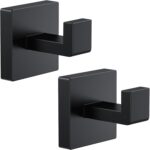 Kruodop 2 PCS Towel Hooks for Bathroom, Wall Mount Towel Holder, Black Matte Wall Robe Hook,Square Stainless Steel Door Hanger Towel Hook for Kitchen, Bedroom,Hotel,Pool,Coats - Image 2