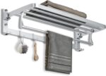 LANMEL 24 Inch Towel Racks for Bathroom Wall Mounted, Foldable Towel Rack with Shelf, Towel Storage Organizer with Movable 5 Hooks for Bathroom Lavatory - Image 2