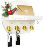 LEIRUOTM Key Holder for Wall, Key and Mail Holder Organizer - Key Holder Wall Mount with Bouquet Shelf and Key Hooks, Round Wooden Rustic Key Rack for Entryway and Home Decor (White) - Image 2