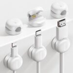 Lamicall Cord Organizer, Spring Cable Management Clips - 6Pack Compact Desk Cable Holder Clips, Nightstand Phone Charging Cord Holder, Halloween Adhesive Wire Organizer, Office Accessory, White - Image 2