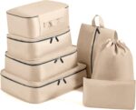 Lhelca 7 Set Packing Cubes Various Sizes Latest Double-Sided Water-Resistant Packing Organizer for Travel Accessories Luggage Carry On Suitcase Cream - Image 2