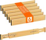 Lifewit 6 Pack Bamboo Drawer Dividers 2.4" High, 17.5-22" Kitchen Drawer Organizers, Adjustable Wooden Drawer Dividers for Clothes, Expandable Drawer Separators for Dresser, Bedroom, Bathroom, Cabinet - Image 2