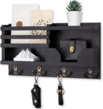 Mail and Key Holder for Wall – Decorative 15.9” x 8.7” x 3.2” Entryway Organizer with Shelf – Paulownia Wood with 4 Dual Hooks Includes Mounting Hardware and Installation Guide - Image 2
