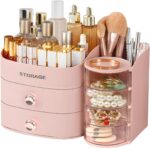Makeup Organizer Countertop with Drawers, Make up Organizers for Vanity, Skincare Jewelry Earring Organizers, Cosmetic Display Cases Makeup Storage for Bedroom & Bathroom, Ideal Gifts for Women(Pink) - Image 2