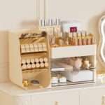Makeup Organizer with Brush Holder for Vanity,Countertop Makeup Organizer with Drawers,Spacious Cosmetic Display Case,Perfect Storage Solution for Your Beauty Essential (Cream, Large) - Image 2