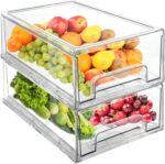 Mano 2Pack Clear Fridge Drawers Pull Out Stackable Refrigerator Drawer Organizer Bins Pantry Storage Box Plastic Food Containers for Kitchen Bathroom Office Closet (2pack-Large) - Image 2