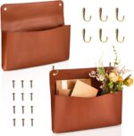 Marspark 2 Set PU Leather Mail Holder Wall Mount Brown Leather Letter Holder 2 Ring Binder Hanging Wall File Organizer Mail Sorter for Decor Storage Letter Postcards Home Office, 12.2 x 10.24 Inch - Image 2