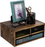 MyGift Rustic Burnt Brown Solid Wood Desktop Organizer Box with 3 Removable Black Metal Mesh Trays, Office Desk Supplies Storage Drawers for Accessories - Image 2