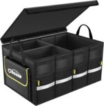 Oasser Car Trunk Organizer, Collapsible Waterproof Multi Compartments Car Storage Organizer with Foldable Cover Reflective Strip (Standard, Black) - Image 2