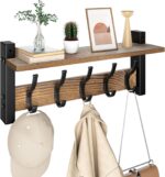 Optish Coat Rack Wall Mount with Shelf, 17.1 Inch Coat Hanger, Entryway Wall Key Holder, Hat Rack for Walls, Shelf with 5 Coat Hooks, Purse Hanger for Wall (Brown) - Image 2