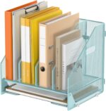 OrgMate Desk File Folder Holder Organizer-4 Vertical Compartments Racks and Paper Letter Tray,Mesh Magazine File Holder Sorter,Desktop Accessories & Workspace Organizers for Home,Office,School-Blue - Image 2