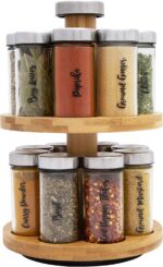 Orii 16 Jar Spice Rack with Spices Included - Rotating Countertop 2 Tier Tower Organizer for Kitchen Spices and Seasonings, (Bamboo Wood) - Image 2