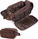 PAVILIA Toiletry Bag for Men Women, Mens Travel Bag Toiletries Organizer Case for Grooming, Travel Essentials Shaving Dopp Kit, PU Leather Water Resistant Cosmetic Pouch, Dark Brown - Image 2