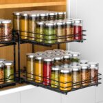 RCHYFEED Spice Rack Organizer for Cabinet, 2 Tier Pull Out Spice Racks for Inside Cabinets & Pantry, Height Adjustable Heavy Duty Vertical Spice Shelf for Seasoning Organizer(9.5" Wx10.5 Dx9.5 H) - Image 2