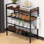 Refrze Shoe Rack for Front Door Entrance, 4 Tier Height-Adjustable Metal Shoe Rack, Sturdy Wooden Top and Tiltable Steel Frame Heavy Duty Shoe Organizer for Bathroom,Bedroom,Kitchen，Include Hook - Image 2