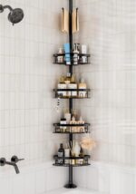 Rustproof Corner Shower Caddy Freestanding Tension Pole, 4 Large Baskets for Bathtub Shampoo Storage Organizer Bathroom Height Adjustable Shelves from 23.6 to 114.5 Inch with Towel Bar - Image 2