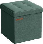 SONGMICS Foldable Small Ottoman Foot Rest, 11.8 Inches Foot Stool, Cube Ottoman with Storage, Load up to 286 lb, Retro Green ULSF028C01 - Image 2