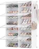 SONGMICS Shoe Rack Organizer, 8-Tier Shoe Storage Cabinet for Closet and Entryway, Holds 32 Pairs of Shoes, Adjustable, Cloud White and Trasparent ULPC034W01 - Image 2