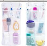 S&T INC. Shower Organizer, Shower Caddy or Bathroom Organizer with Quick Drying Mesh, 7 Pockets to Hold Shampoo, Soap, Loofah, and Cruise Ship Essentials, 14 Inch by 30 Inch, White, 2 Pack - Image 2