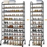 STO STO Expandable Shoe Rack, 10-Tier Metal Tall Shoe Rack for Garage, Up to 44 Pairs Adjustable Shoe Rack Storage for Front Door Entrance, Free Standing Shoe Rack Organizer for Entryway, Black - Image 2
