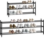 STORAGE MANIAC Long Expandable Shoe Rack, 18 Pairs Metal Wide Stackable Shoe Rack, Adjustable Shoes Shelf, Freestanding Shoes Organizer for Closet, Entryway, Hallway, Garage, Front Door, 3 Tiers - Image 2