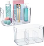 STORi Bliss 5-Compartment Plastic Cosmetics Storage Organizer, Set of 2 | Clear | Rectangular Divided Makeup Bin & Vanity Caddy with Pass-Through Handles | Round Corner Design | Made in USA - Image 2