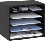 SUPEASY Wood Desk Organizer, 5 Tier Paper File Organizer for Desk, Wooden Desktop Organizer, Paper Letter Literature Mail Sorter, for Office School & Home Organization, Black - Image 2