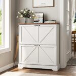 Shoe Cabinet, Shoe Storage Cabinet for Entryway with 2 Flip Drawers, Narrow Farmhouse Shoe Organizer Cabinet, Slim Shoe Rack Cabinet, White - Image 2