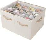 Shoe Organizer for Closet, Foldable Shoe Box with Adjustable Dividers and Clear Cover, Space Saving Shoe Storage Organizer Cabinet with Reinforced Handles, Fits 16 Pairs, Beige TP09Y - Image 2