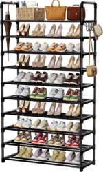 Shoe Rack, 10 Tier Shoe Storage Organizer with Hooks,Fit 40-45 Pairs Shoes,Metal Tall Shoe Shelf for Closet,Entryway, Hallway,Garage,Bedroom,Cloakroom - Image 2