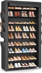 Shoe Rack with Cover, 10 Tier Shoe Organizer Storage for 40-50 Pairs Sneaker and Boots, Large Capacity, with 8 Pockets, Free Standing Tall Shoe Rack for Front Door Entrance, Closet - Image 2
