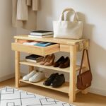 Shoe Storage Bench Wood Entryway: Shoe Rack Bench with Drawer 3-Tiers Height Adjustable,Rustic Wooden Organizer for Front Door Entrance Hallway Living Room,Mudrooms (Natural 2-Tiers, 31.5") - Image 2
