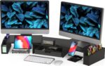 Simple Houseware Desk Dual Monitor Stand Riser with Drawer, Black - Image 2