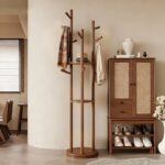 Solid Wood Rotary Coat Rack with 3 Shelves and 9 Hooks, Freestanding Coat Rack,Coat Hanger Stand for Bedroom, Entryway, Livingroom, - Image 2