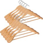 Solid Wood Suit Hangers, 10 Pack, Coat Hangers with Non Slip Trouser Bar, 360° Swivel Hook, Heavy Duty Wide Hangers for Suit, Coat, Jacket, Trousers, Pants,17.3" W x 9" H, Dark Walnut AWY0410N - Image 2