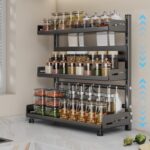 Spice Organization for Cabinet | 3 Tier Standing Height-Adjustable Spice Rack | Large Metal Rust-Proof Seasoning Organizer | Kitchen Storage Organization Shelf for Pantry Bathroom (3-40CM Black) - Image 2