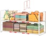 Stackable Closet Storage Shelf, Adjustable Divider Clothes Shelves Organizer for Jeans Pant Shirt Sweater Bag Purse Shoe, Clothing Shelving Rack for Bedroom RV Wardrobe Closet System-White - Image 2