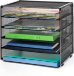 StorageMax Desk File Organizer, Desktop Wire Mesh Sorter with 5 Compartments and 4 Retractable Trays for Mail, Papers, Letters, Folders and Binders. Office Accessories. Black - Image 2