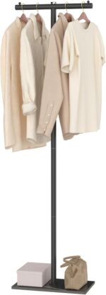 T-shaped Coat Rack Freestanding, Modern Clothes Rack with Rock Slab Base, Heavy-duty Metal Coat Tree for Boutiques, Hallway, Entryway, 68.9 Inches High, Black, GYJ001B - Image 2