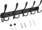 TICONN Wall Mounted Coat Rack, Five Heavy Duty Tri Hooks All Metal Construction for Jacket Coat Hat in Mudroom Entryway (Matte Black, 1-Pack) - Image 2