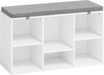 TJYGO Shoe Bench, Storage Bench with Padded Seat, 6 Cubbies Storage Entryway Bench, for Living Room, Bedroom, Hallway,White - Image 2