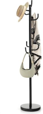 Tangkula Coat Rack Freestanding, Heavy Duty Metal Coat Tree with 8 Hooks, Coat Hanger Stand with 13-inch Enlarged Base, Standing Hall Tree, Home Entryway Hat Jacket Hanger for Scarf, Bag, Umbrella - Image 2
