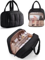 Travel Toiletry Bag for Women with Hanging Hook, Water Resistant Puffy Makeup Organizer with Leak Proof Pockets for Toiletries and Cosmetics - Black (Bag Only) - Image 2