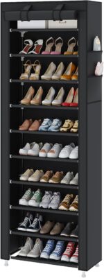 UDEAR 10-Tier Free Standing Shoe Rack Sturdy Shoe Rack Organizer for Closet Entryway Stackable Shoe Shelf with Dustproof Cover,Black - Image 2