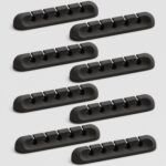 USB Cable Organizer Clips Cord Holder,8 Packs (5-Slots) Black Self Adhesive Desk Cord Cable Management - Image 2