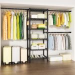 Ulif M5 Wall Mounted Clothes Garment Rack, Heavy Duty Closet Storage and Organizer System with 6 Shelves and 3 Expandable Hanger Rods, Space Saver Suit (46.2-102.4)" W x 14" D x 83.1" H, Black - Image 2