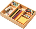 Umilife Desk Drawer Organizer, Bamboo Wood Organizer Tray with Adjustable Compartments, Office Desk Accessories Supplies Organization Storage, 12" x 9" - Image 2